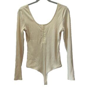 Chelsea & Violet Cream Long Sleeve Bodysuit | Boho Romantic Soft Knit Size L